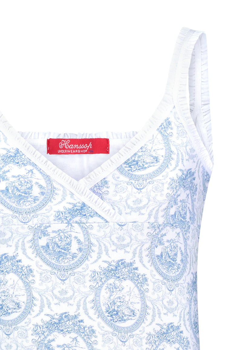 Nightdress / Slipdress blue Toile girly ruffle edges