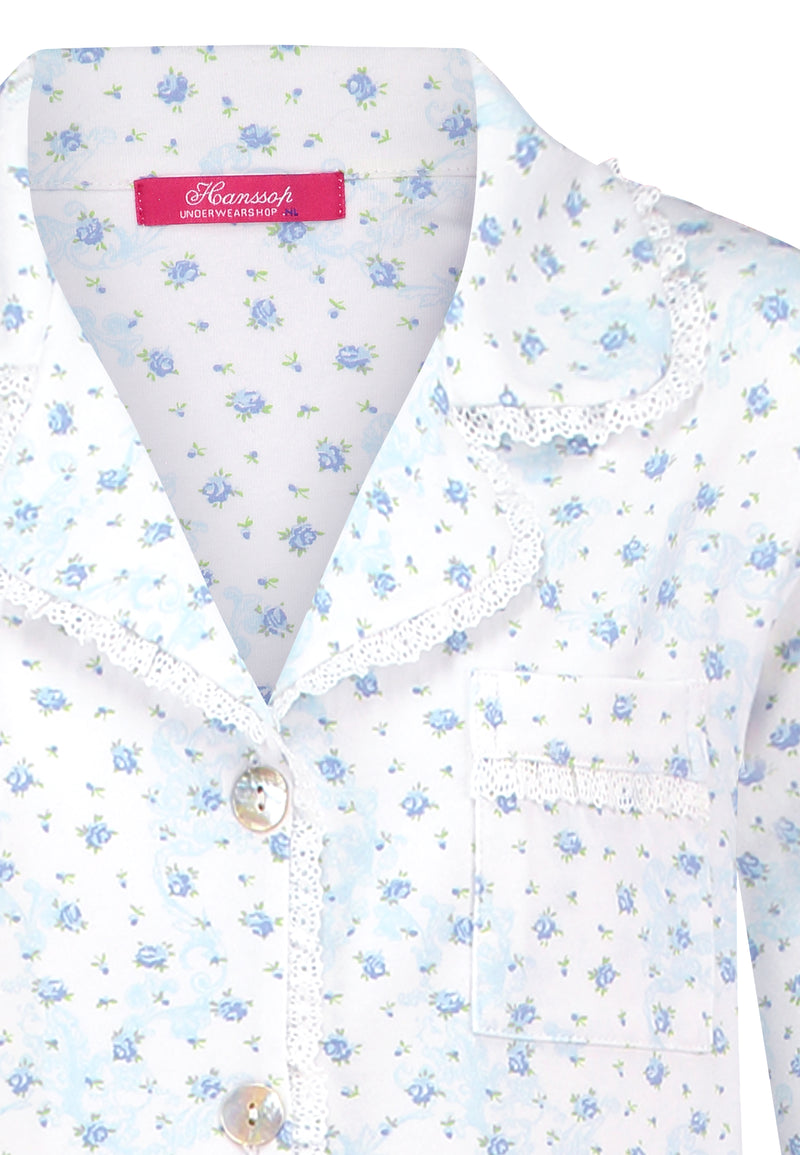 Blue Pajama Classic in soft cloth-blue small flower VELVET