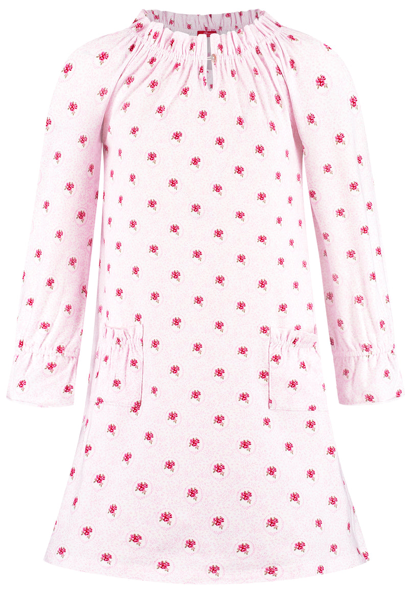 Pink Nightgown with fancy pockets soft cloth-allover medaillon