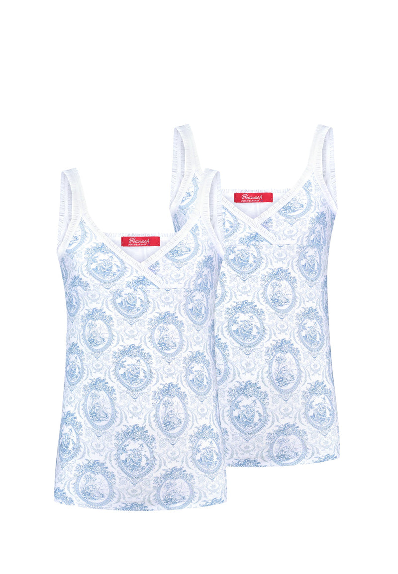 Two stylish Camisole blue Toile girly ruffle edges