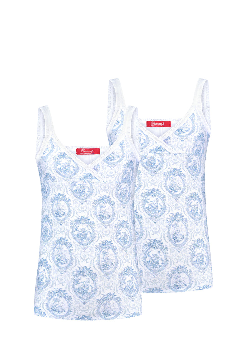 Two stylish Camisole blue Toile girly ruffle edges