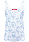 Luxury blue Toile camisole and tanga set for girls made from soft cotton with feminine ruffle edges. Comfortable, elegant and perfect fit. Available in many sizes.