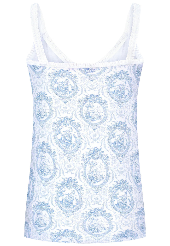 Luxury blue Toile camisole and tanga set for girls made from soft cotton with feminine ruffle edges. Comfortable, elegant and perfect fit. Available in many sizes.
