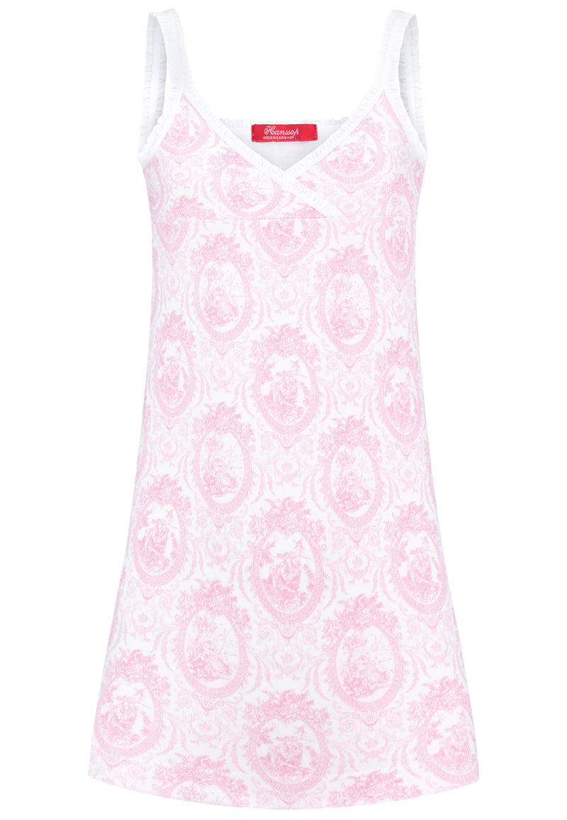 Nightdress / Slipdress pink Toile girly ruffle edges