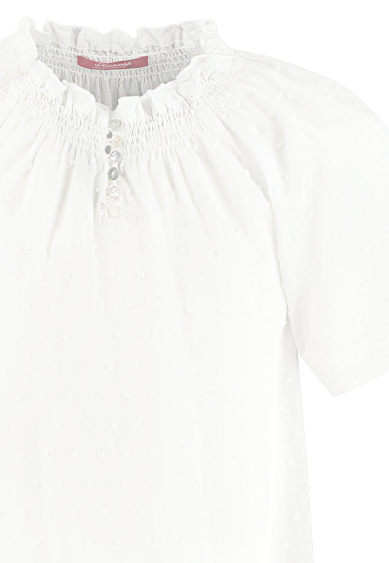 White Nightdress in soft cloth-white with puf dots