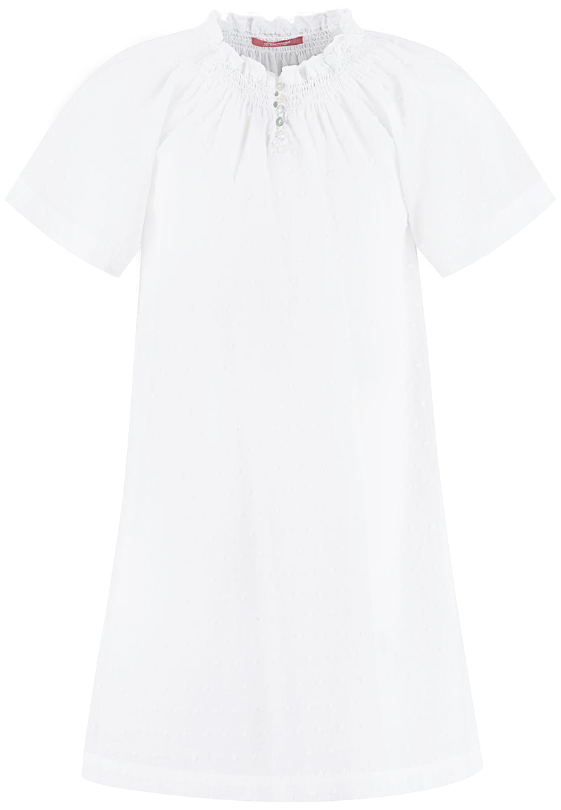 White Nightdress in soft cloth-white with puf dots