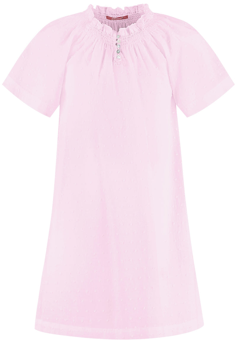 Girls Pink Nightdress – Soft Premium Cotton Nightgown with Puff Dots