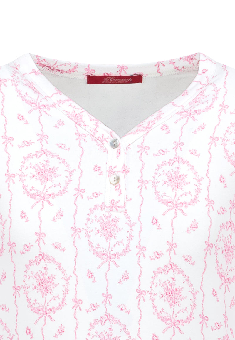 Pink Pajama Pearl Button in soft cloth-pink bunch flower