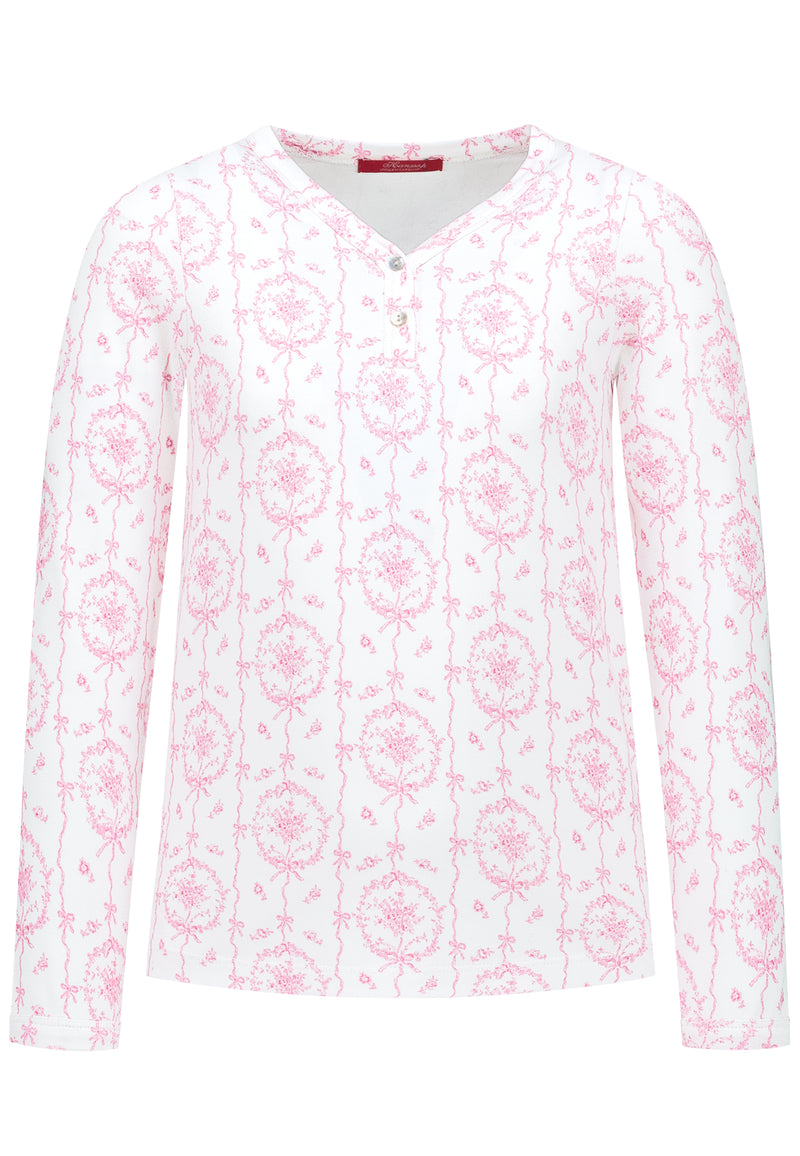 Pink Pajama Pearl Button in soft cloth-pink bunch flower