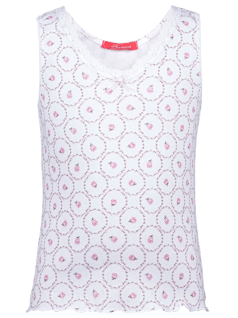 Luxury girls camisole and brief set in rose pink ajour cotton with lace details and cloth flower. Soft, breathable and handmade in Portugal. Available in many sizes.