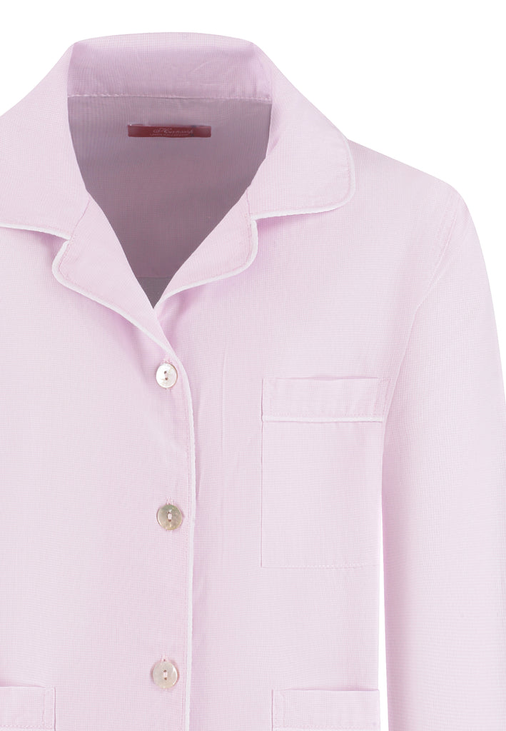 Elegant pink girls pajama in 100% combed cotton. Soft, breathable and comfortable with pearl buttons. Perfect for sleep or lounging. International shipping.