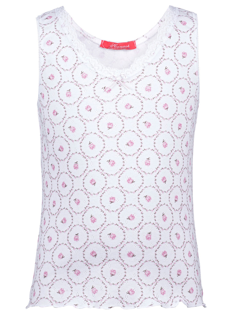 Luxury girls camisole and brief set in rose pink ajour cotton with lace details and cloth flower. Soft, breathable and handmade in Portugal. Available in many sizes.