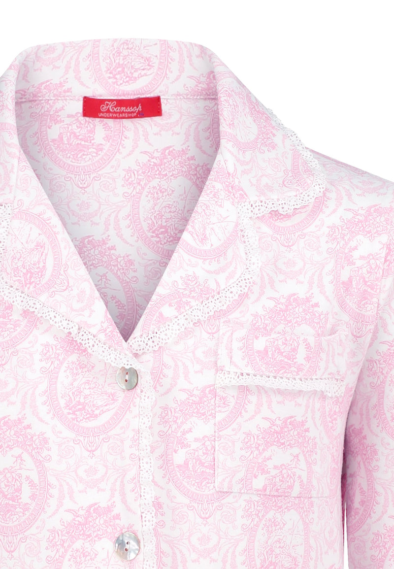 Luxury pink girls pajamas made from premium cotton with elegant lace details. Soft, comfortable and perfect for sleep or lounging. Ideal gift for girls.